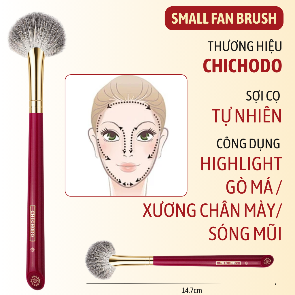 Cọ Quạt Nhỏ Tạo Sáng Gò Má/Sống Mũi/Xương Chân Mày CHICHODO Small Fan Brush C126